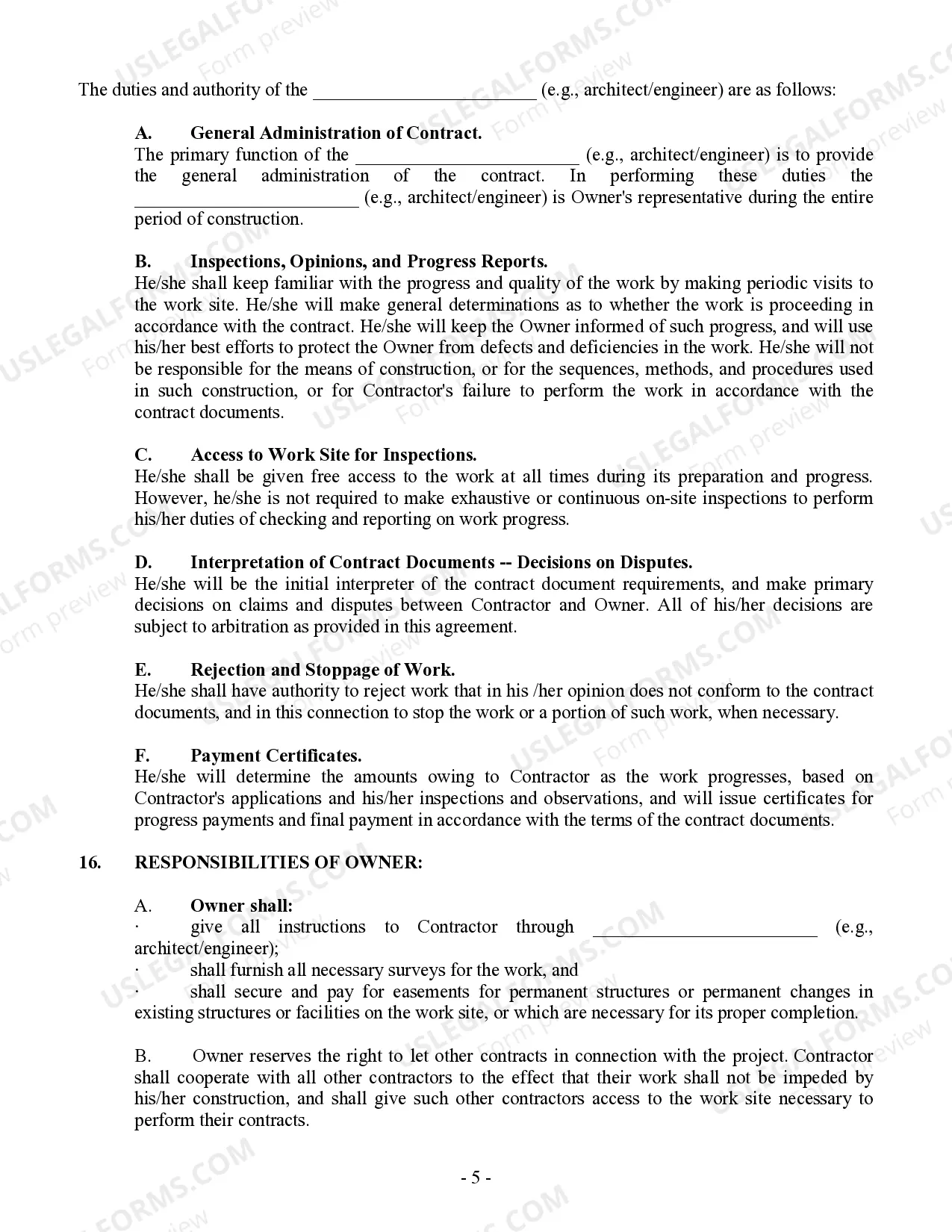 Preview Commercial Contract for Contractor