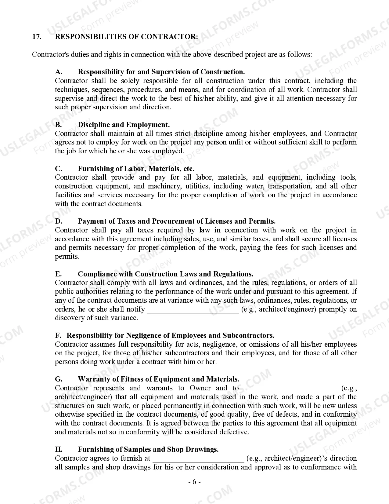 Preview Commercial Contract for Contractor