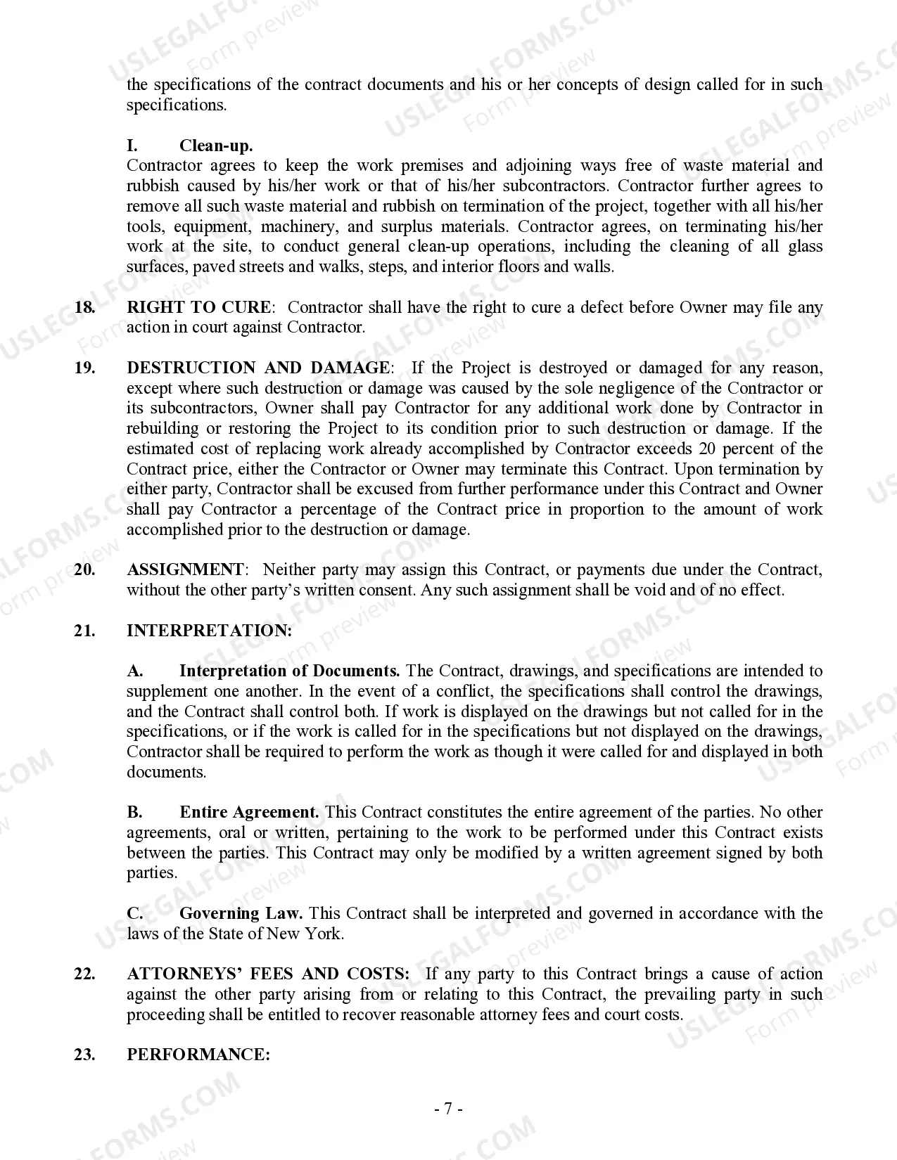 Preview Commercial Contract for Contractor