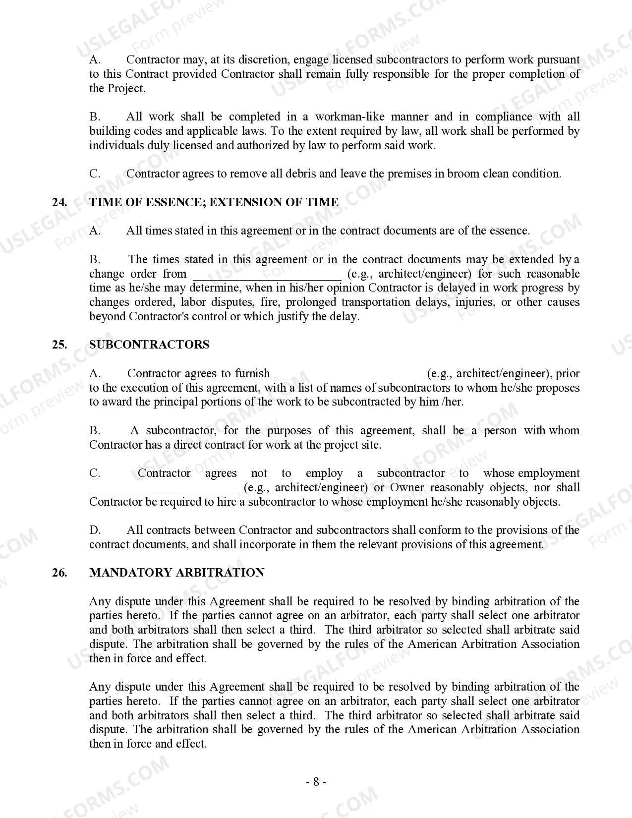 Preview Commercial Contract for Contractor