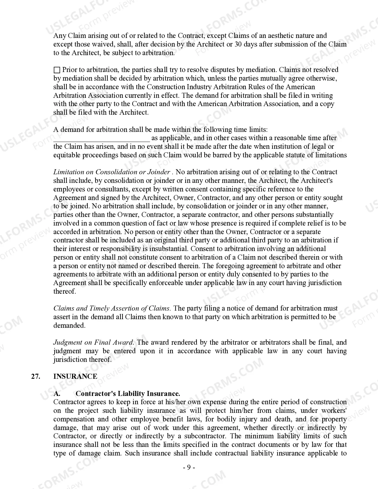 Preview Commercial Contract for Contractor