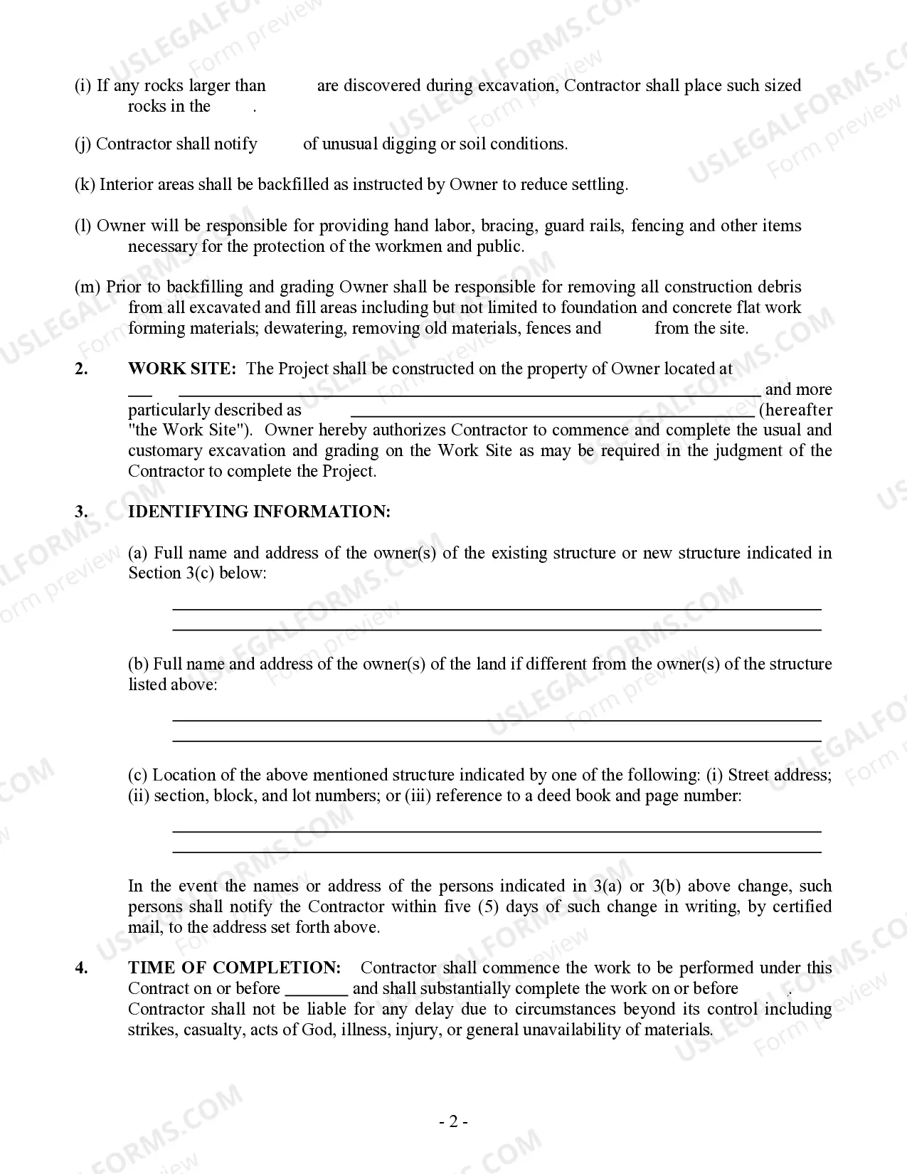 Preview Excavator Contract for Contractor