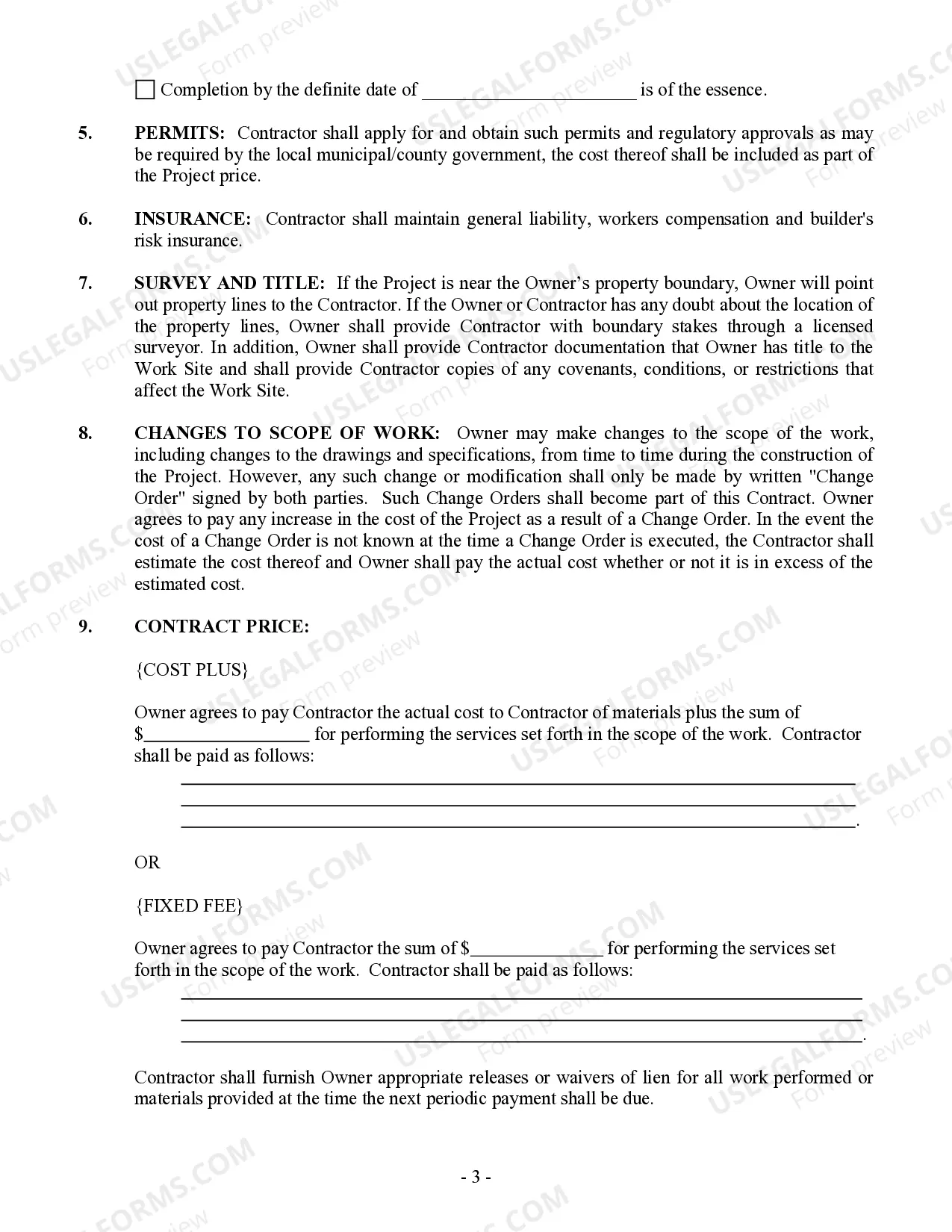 Preview Excavator Contract for Contractor