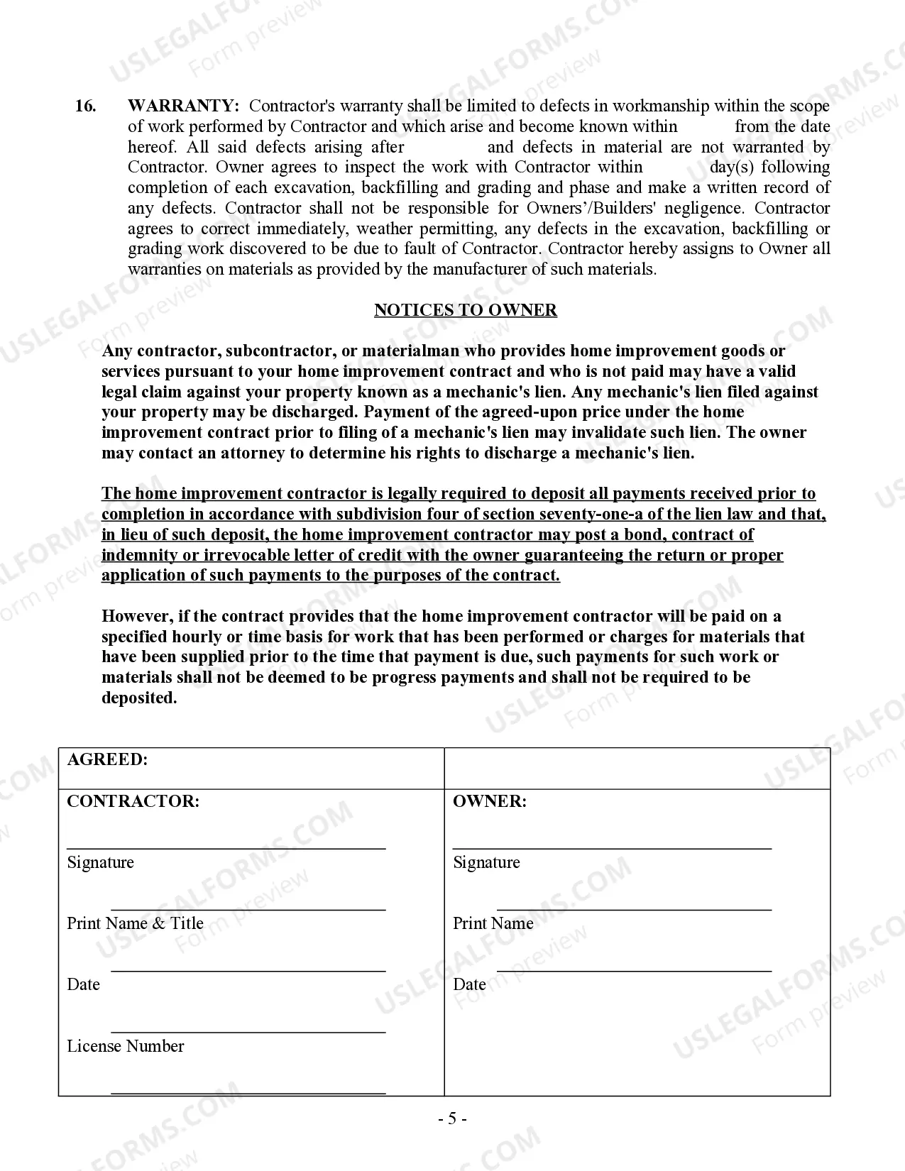 Preview Excavator Contract for Contractor