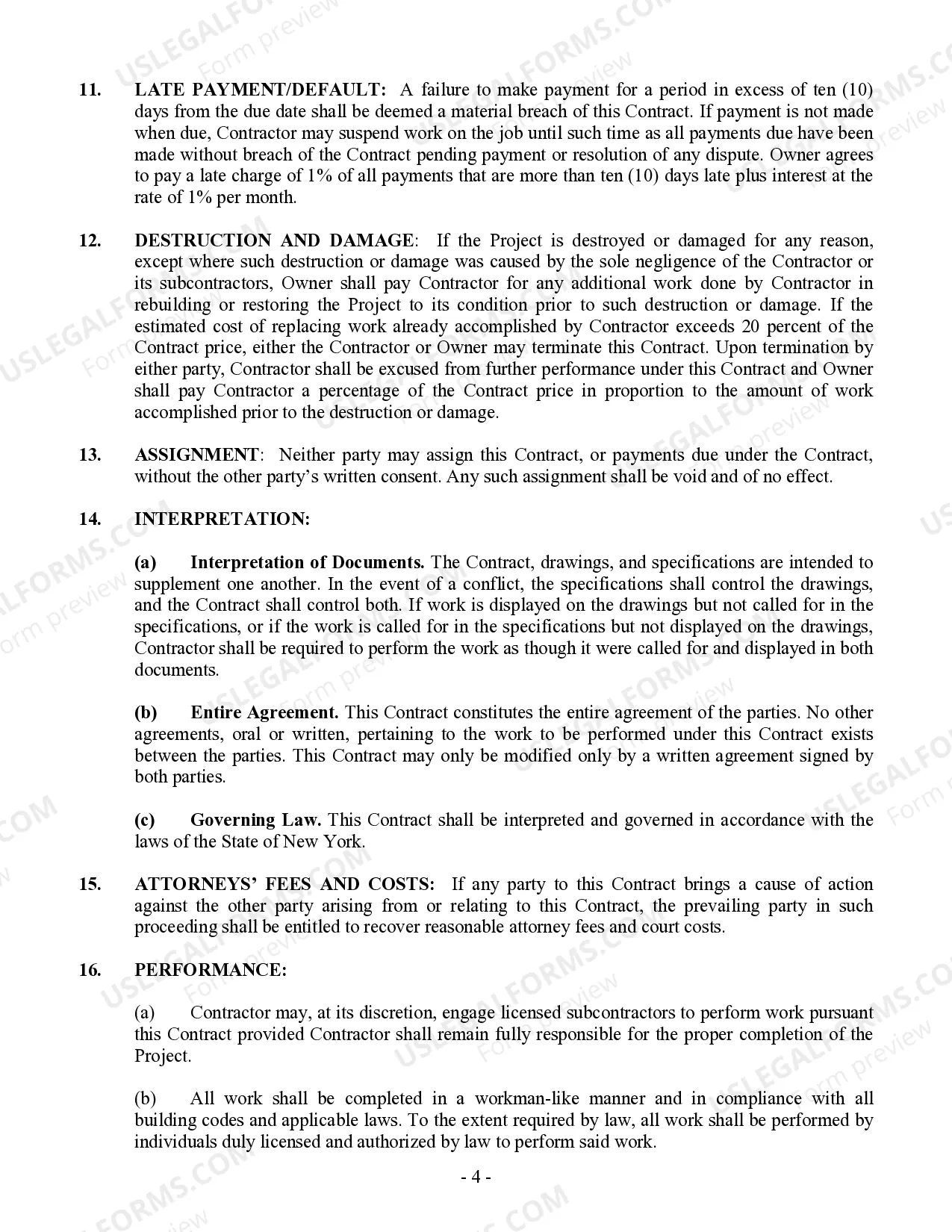 Preview Concrete Mason Contract for Contractor
