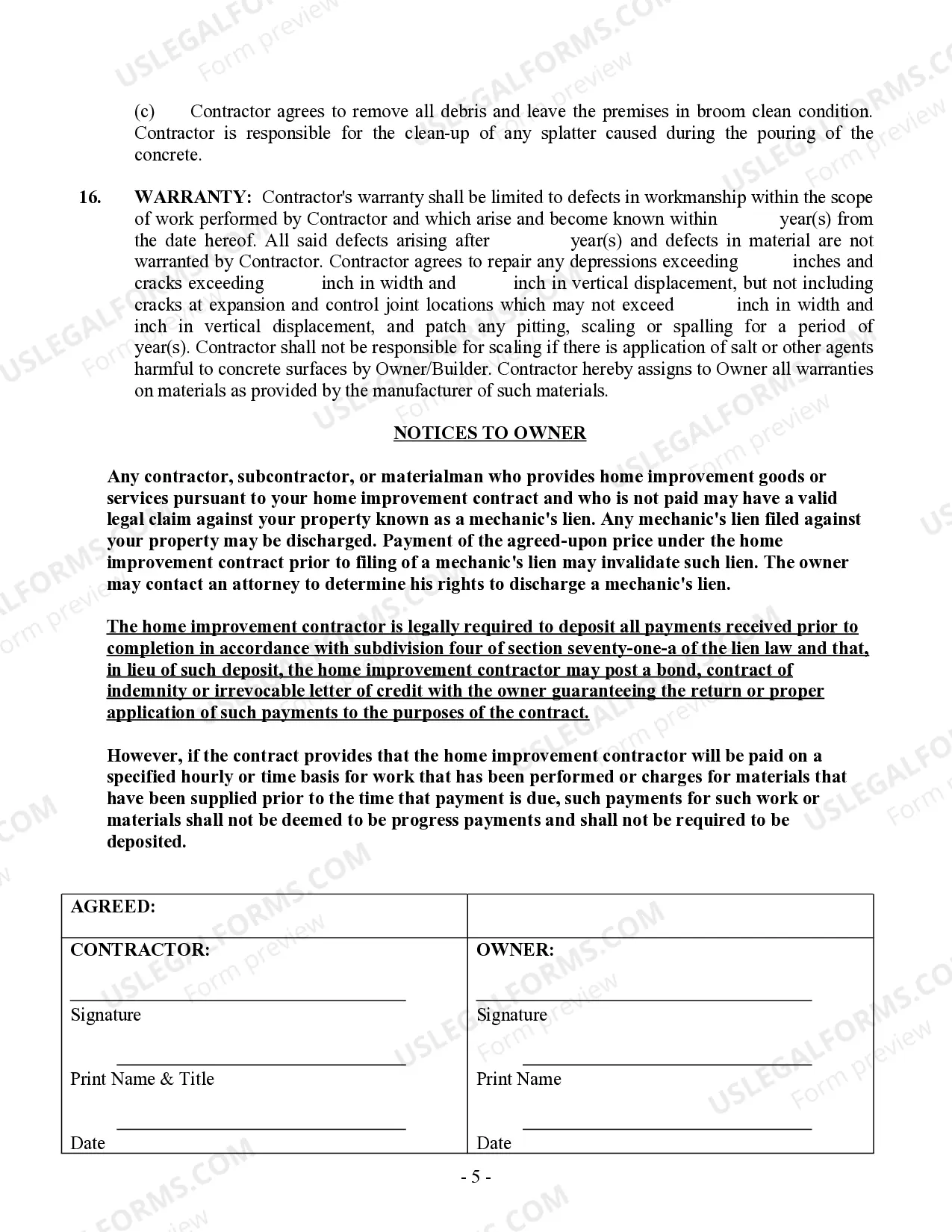 Preview Concrete Mason Contract for Contractor
