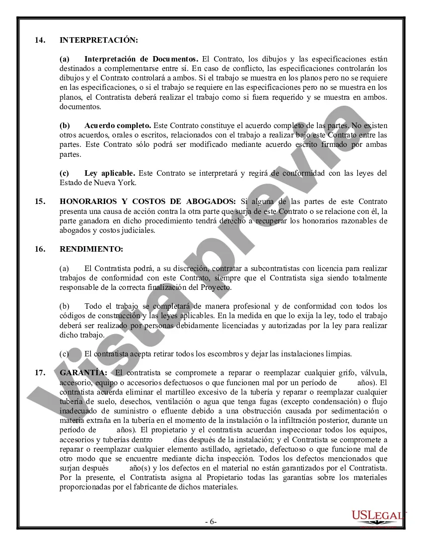 Preview Contrato de plomería para contratista