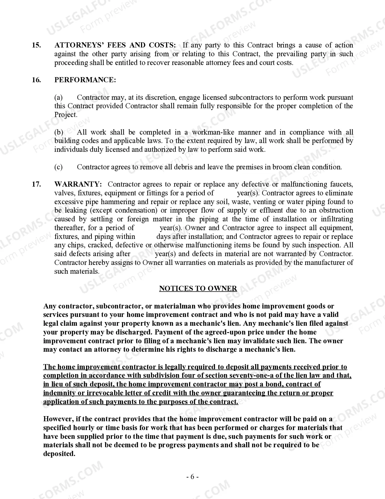 Preview Plumbing Contract for Contractor