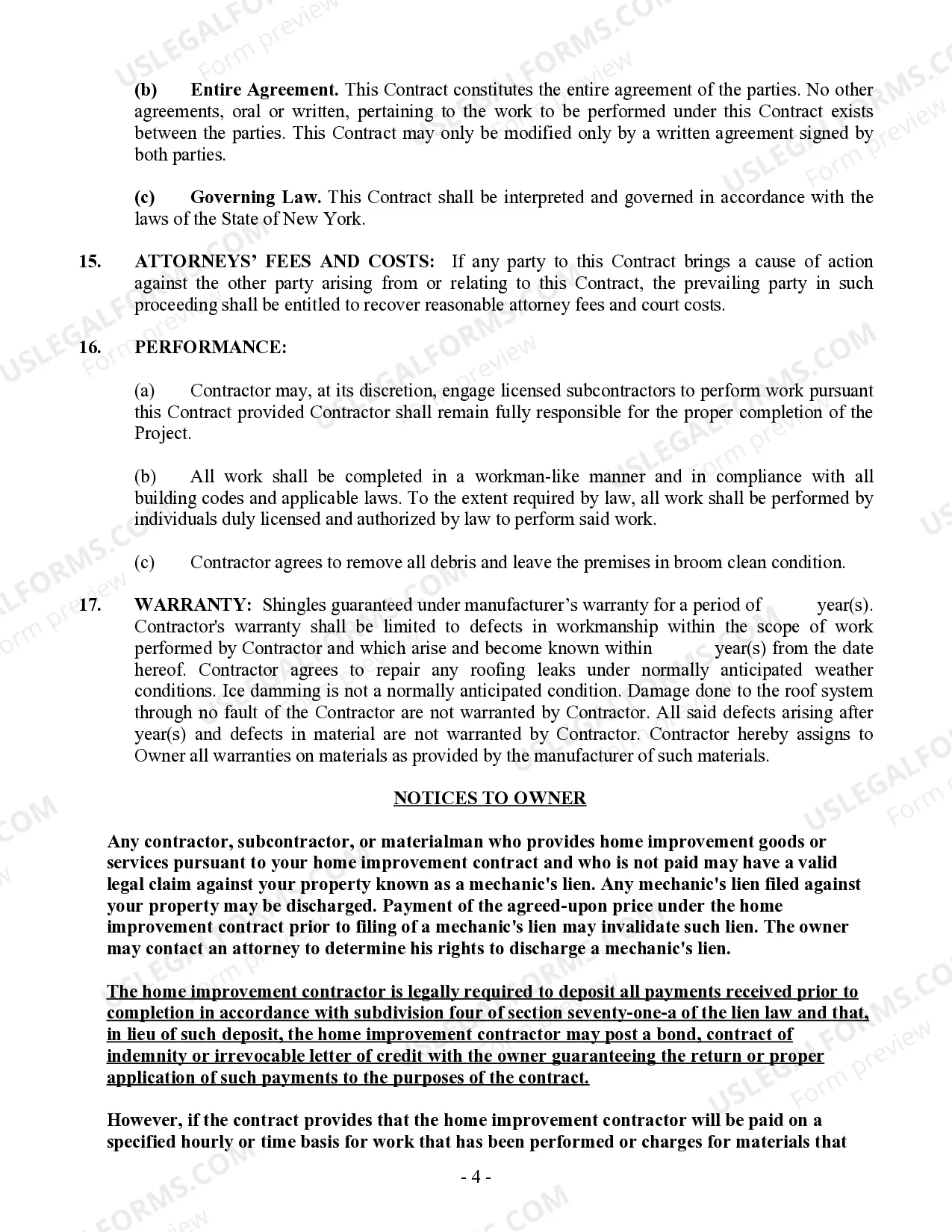 Preview Roofing Contract for Contractor