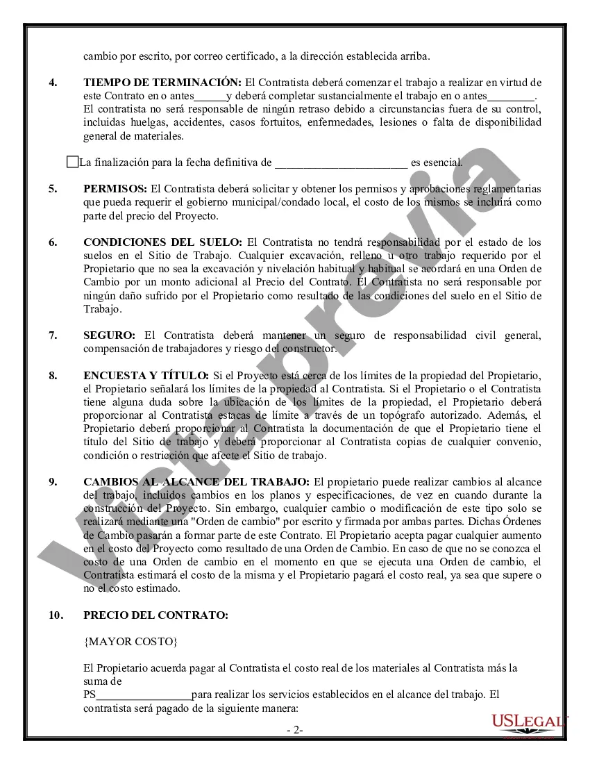 Preview Costo del contrato de construcción más o tarifa fija