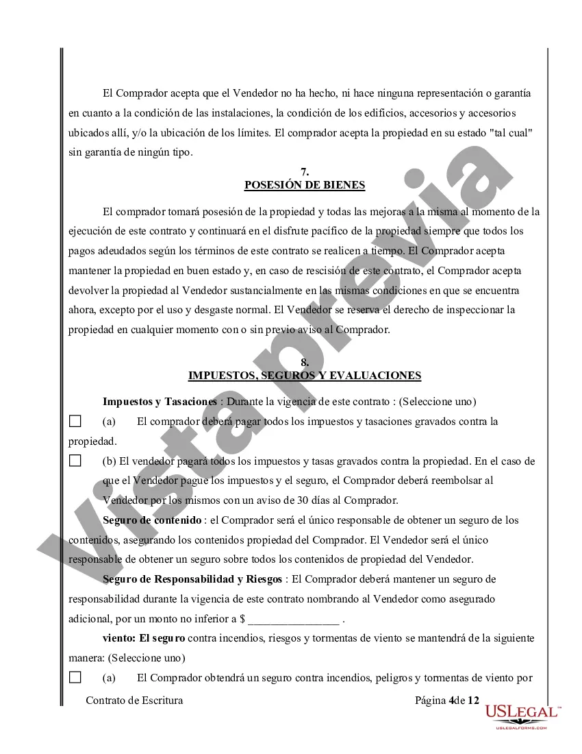 Preview Acuerdo o Contrato de Escritura de Venta y Compra de Bienes Raíces a/k/a Terreno o Contrato de Ejecución