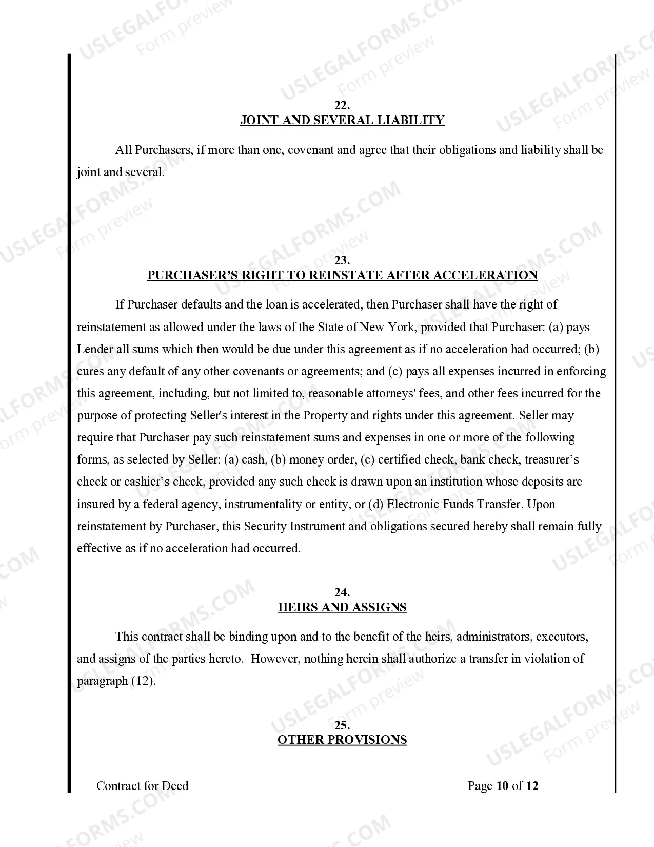 Preview Agreement or Contract for Deed for Sale and Purchase of Real Estate a/k/a Land or Executory Contract