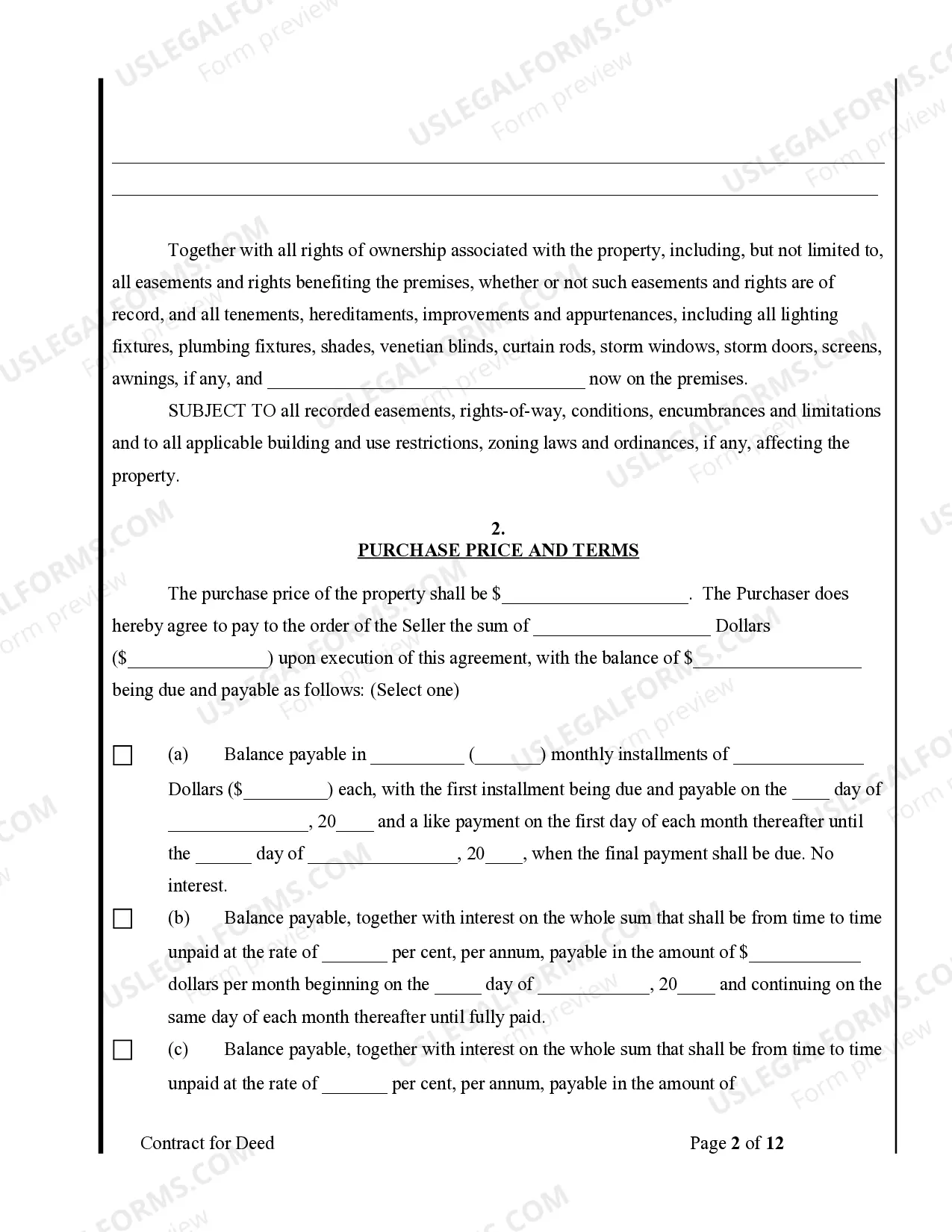 Preview Agreement or Contract for Deed for Sale and Purchase of Real Estate a/k/a Land or Executory Contract