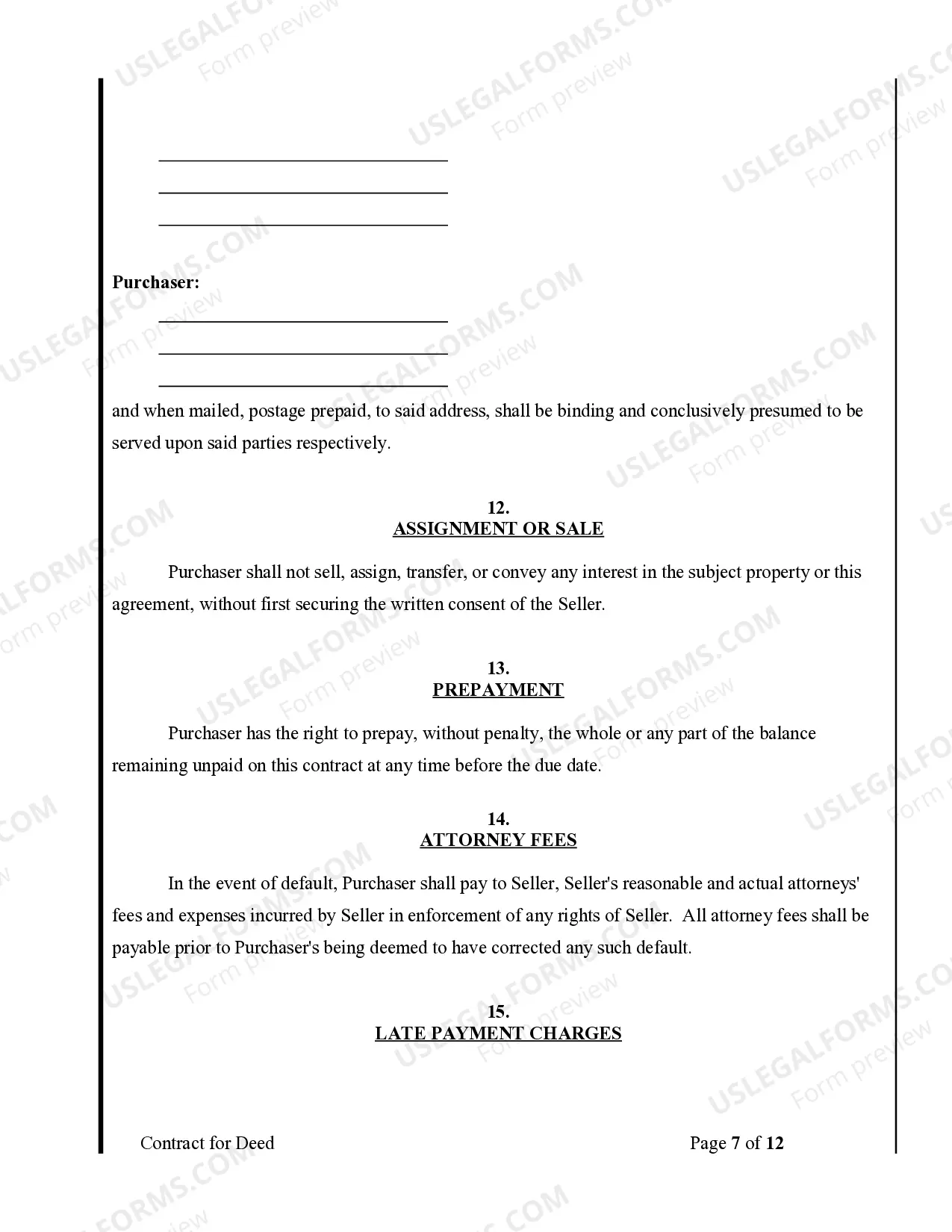 Preview Agreement or Contract for Deed for Sale and Purchase of Real Estate a/k/a Land or Executory Contract