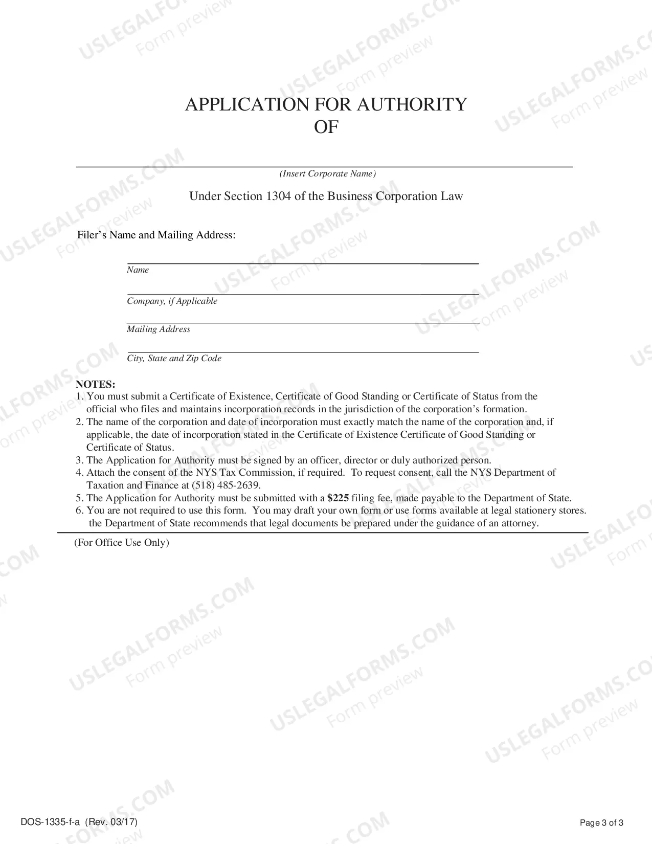 Preview New York Registration of Foreign Corporation