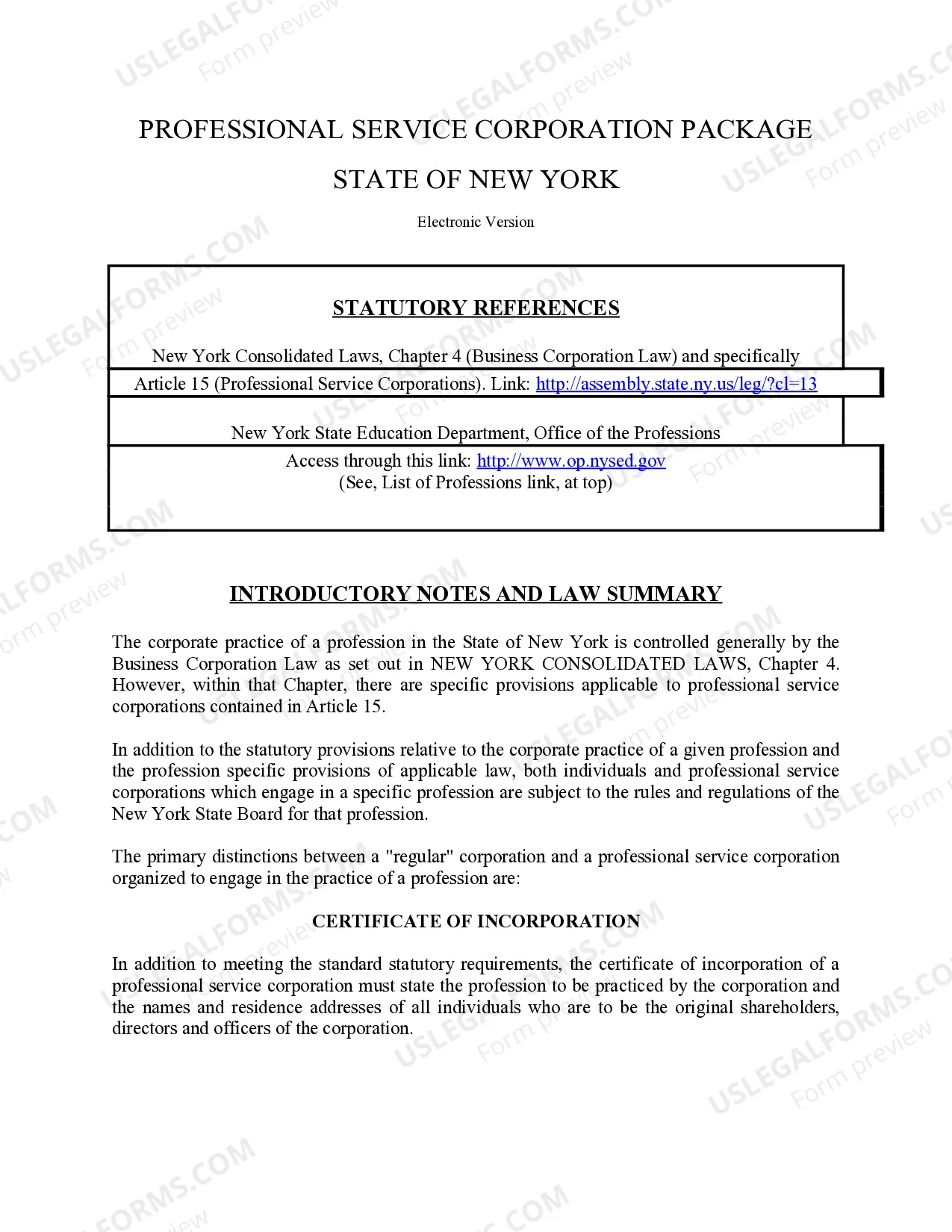 Preview Professional Corporation Package for New York