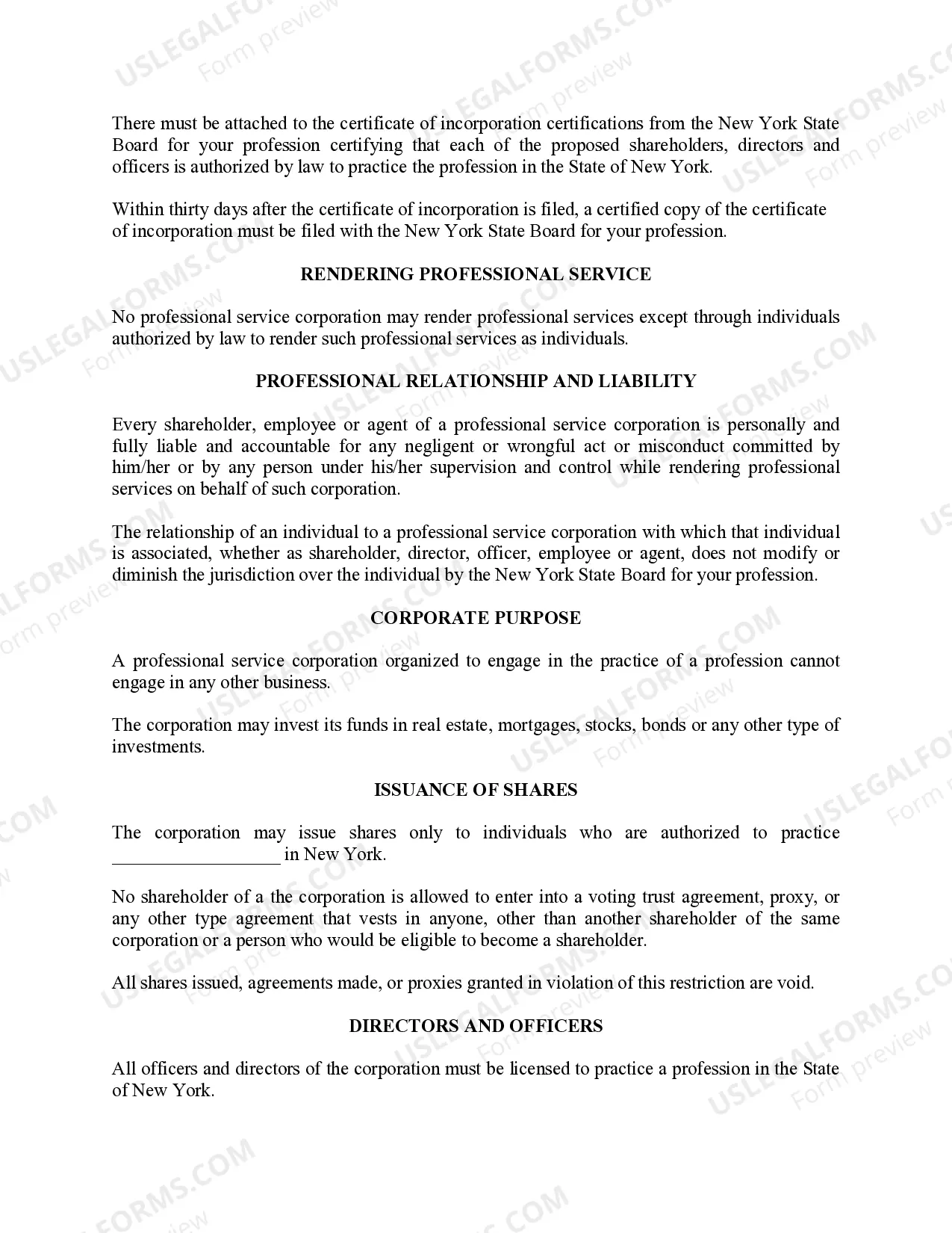 Preview Professional Corporation Package for New York