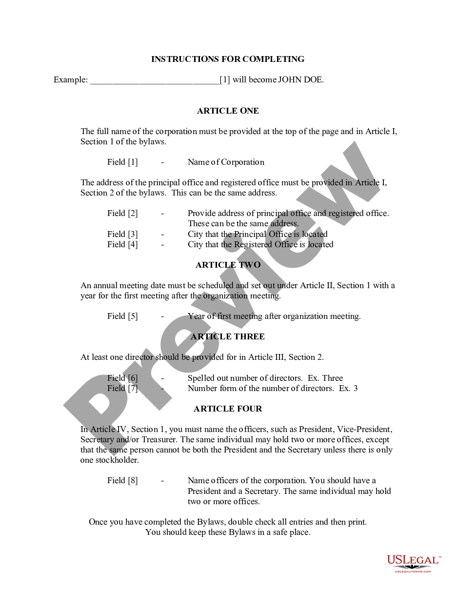page 0 New York Bylaws for Corporation preview