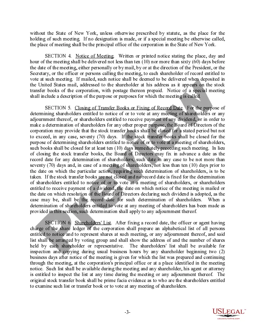 Preview New York Bylaws for Corporation