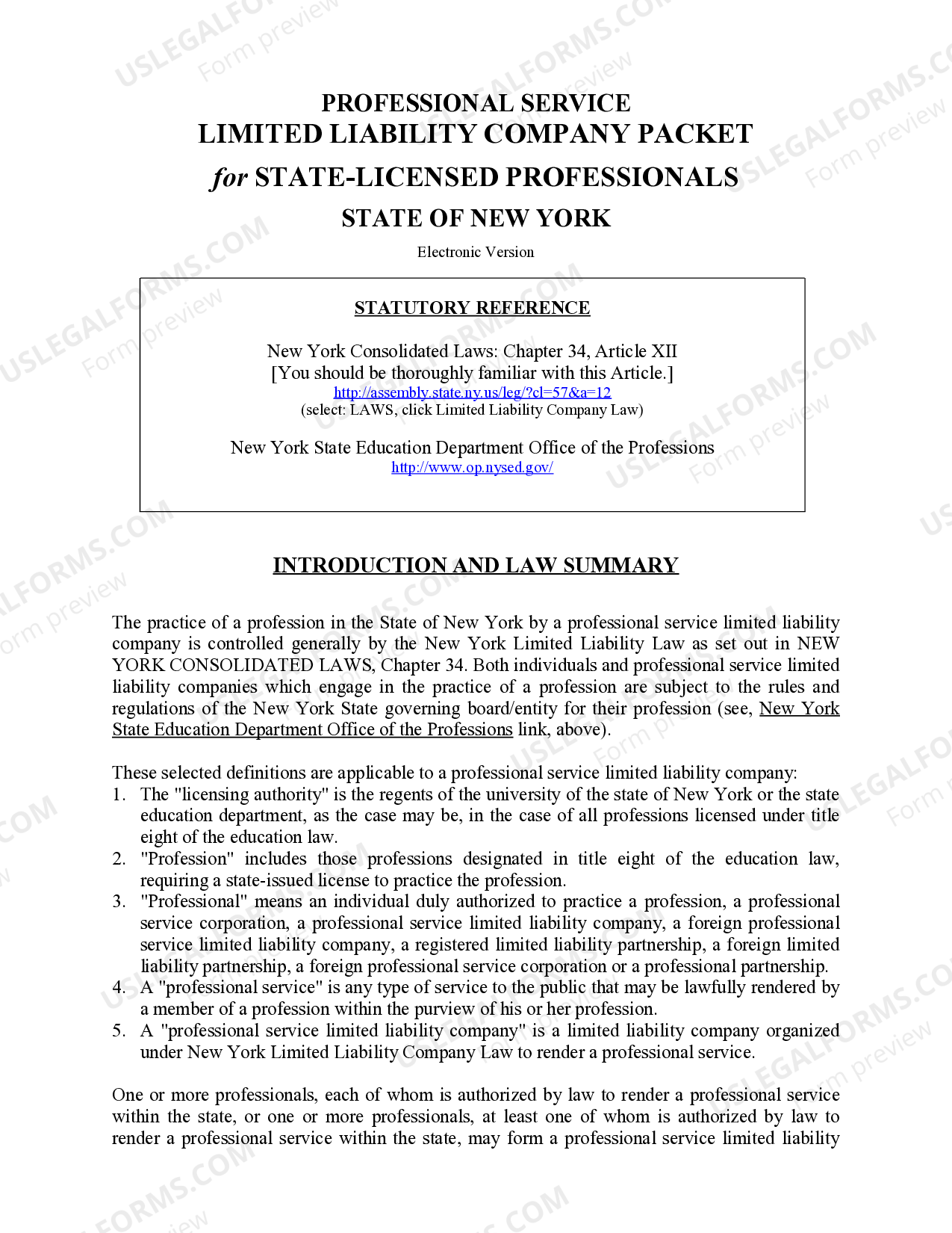 New York Professional Limited Liability Company PLLC Formation Package New York Pllc Ny US