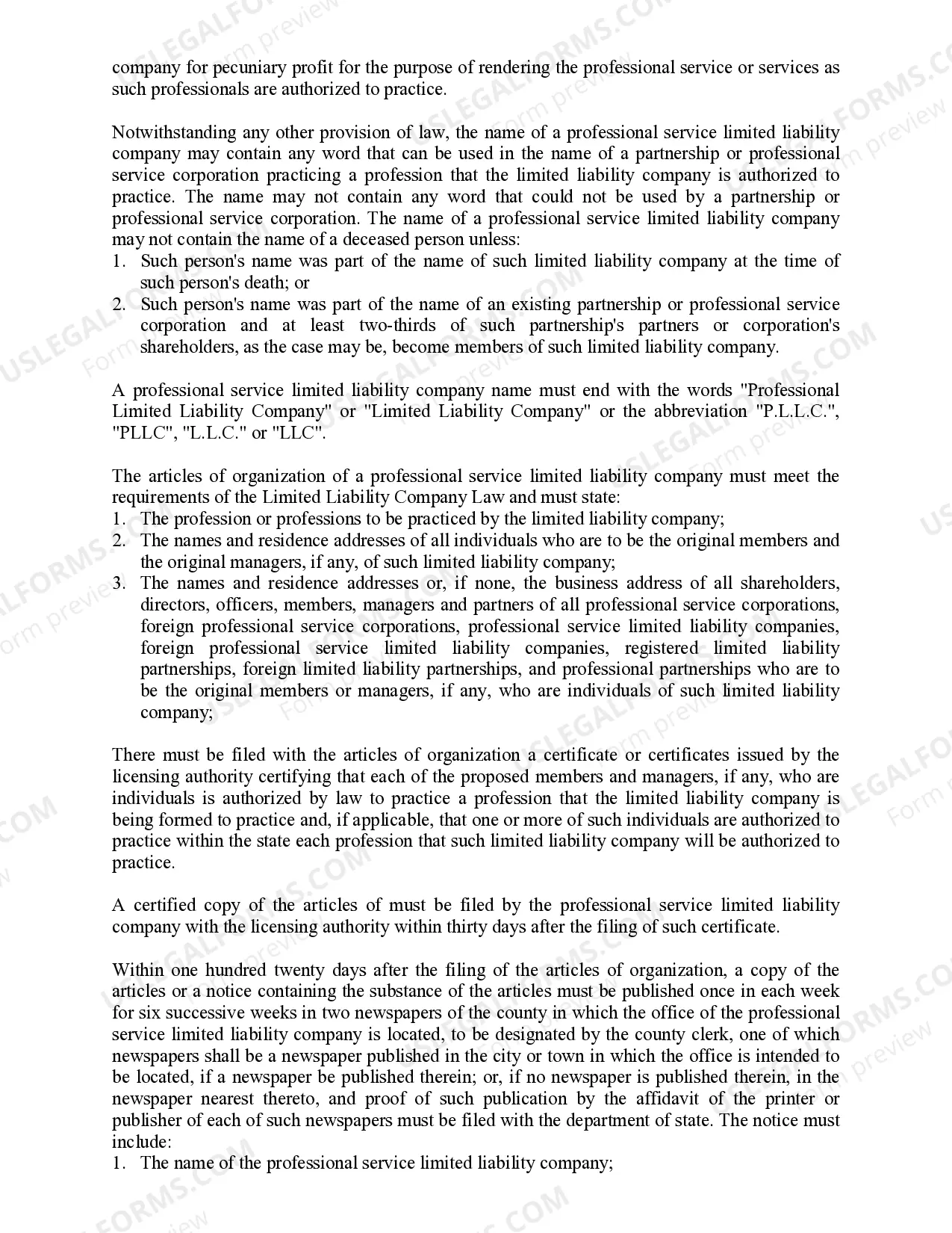 Preview New York Professional Limited Liability Company PLLC Formation Package