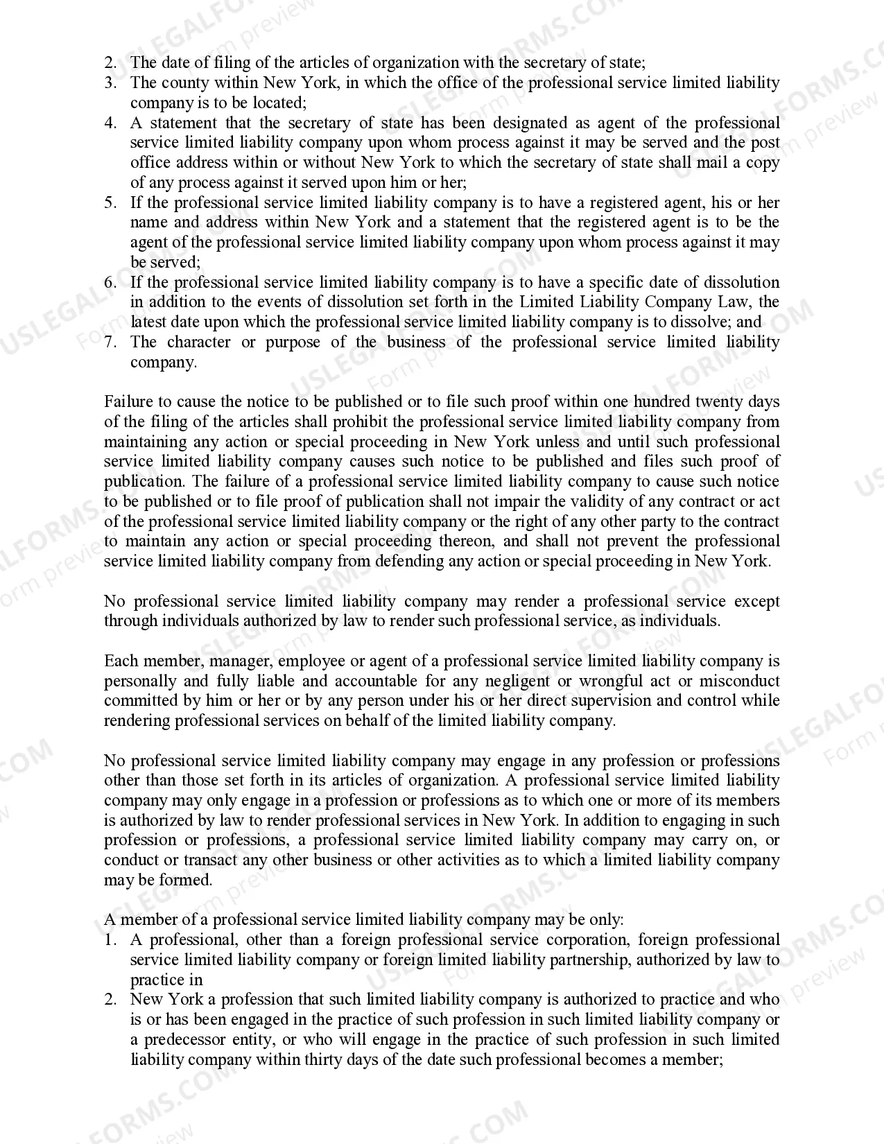 Preview New York Professional Limited Liability Company PLLC Formation Package