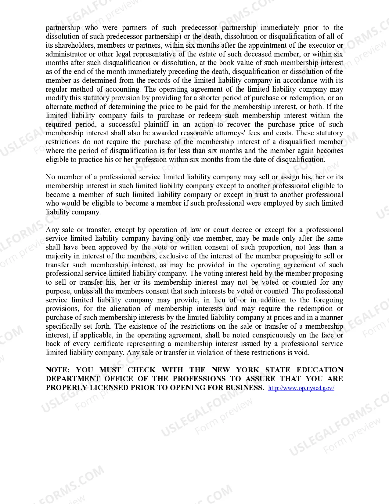 Preview New York Professional Limited Liability Company PLLC Formation Package