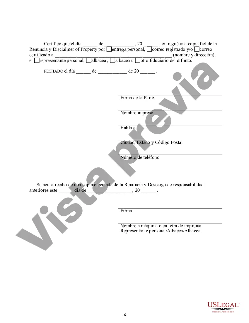 Preview Renuncia y renuncia de propiedad del testamento por testamento