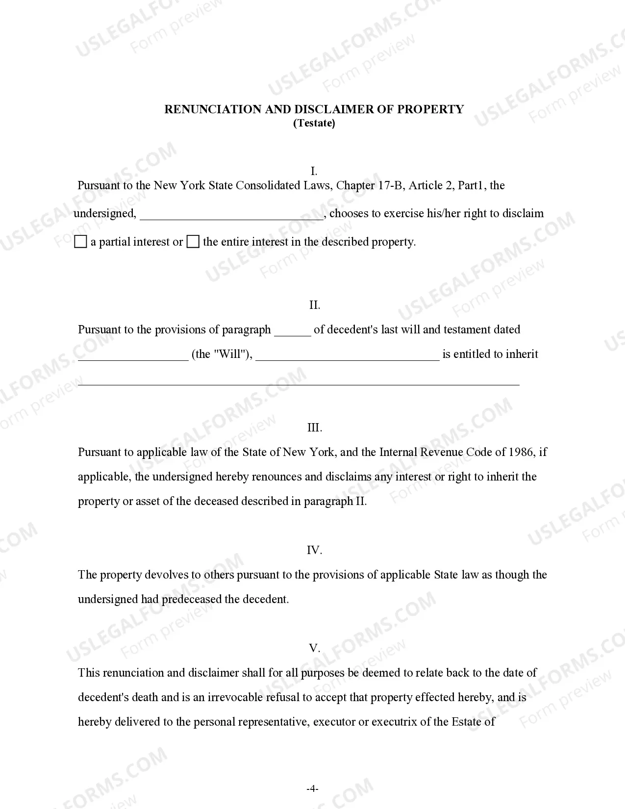 Preview Renunciation And Disclaimer of Property from Will by Testate