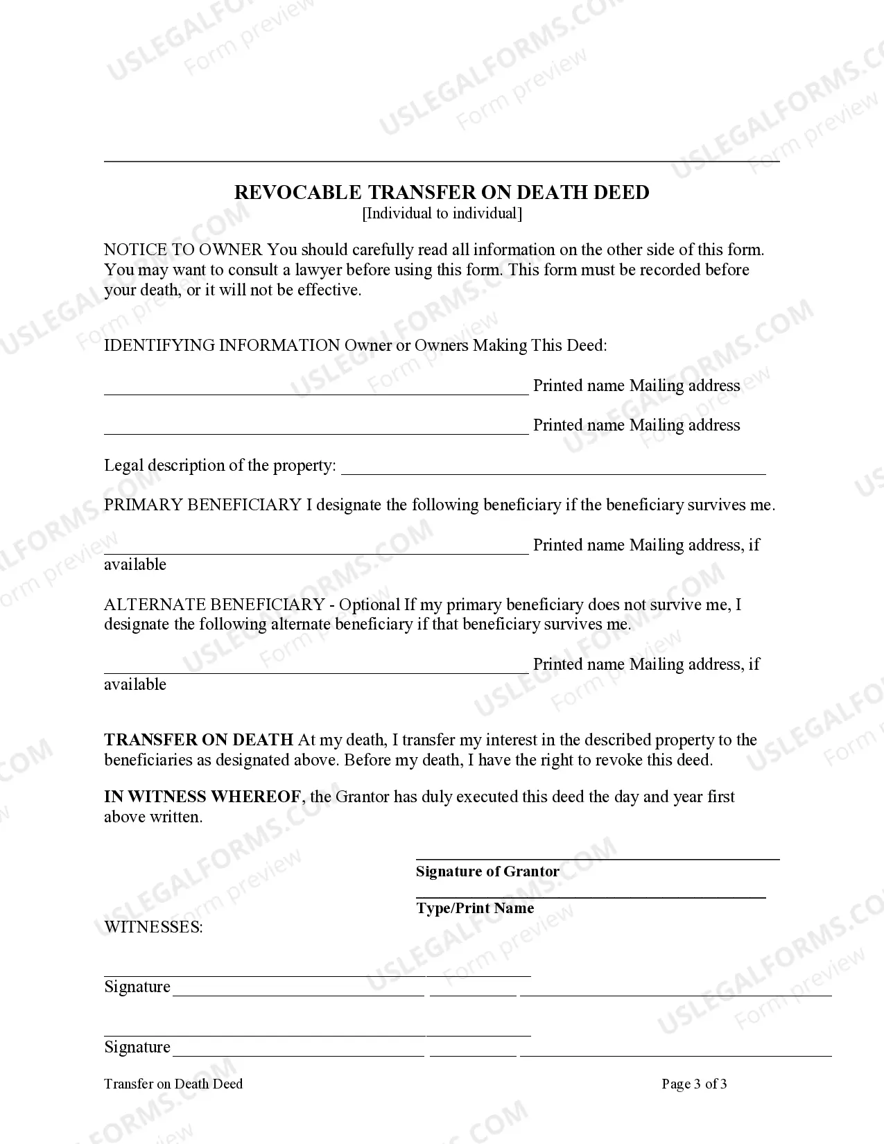 Preview New York Transfer on Death Deed