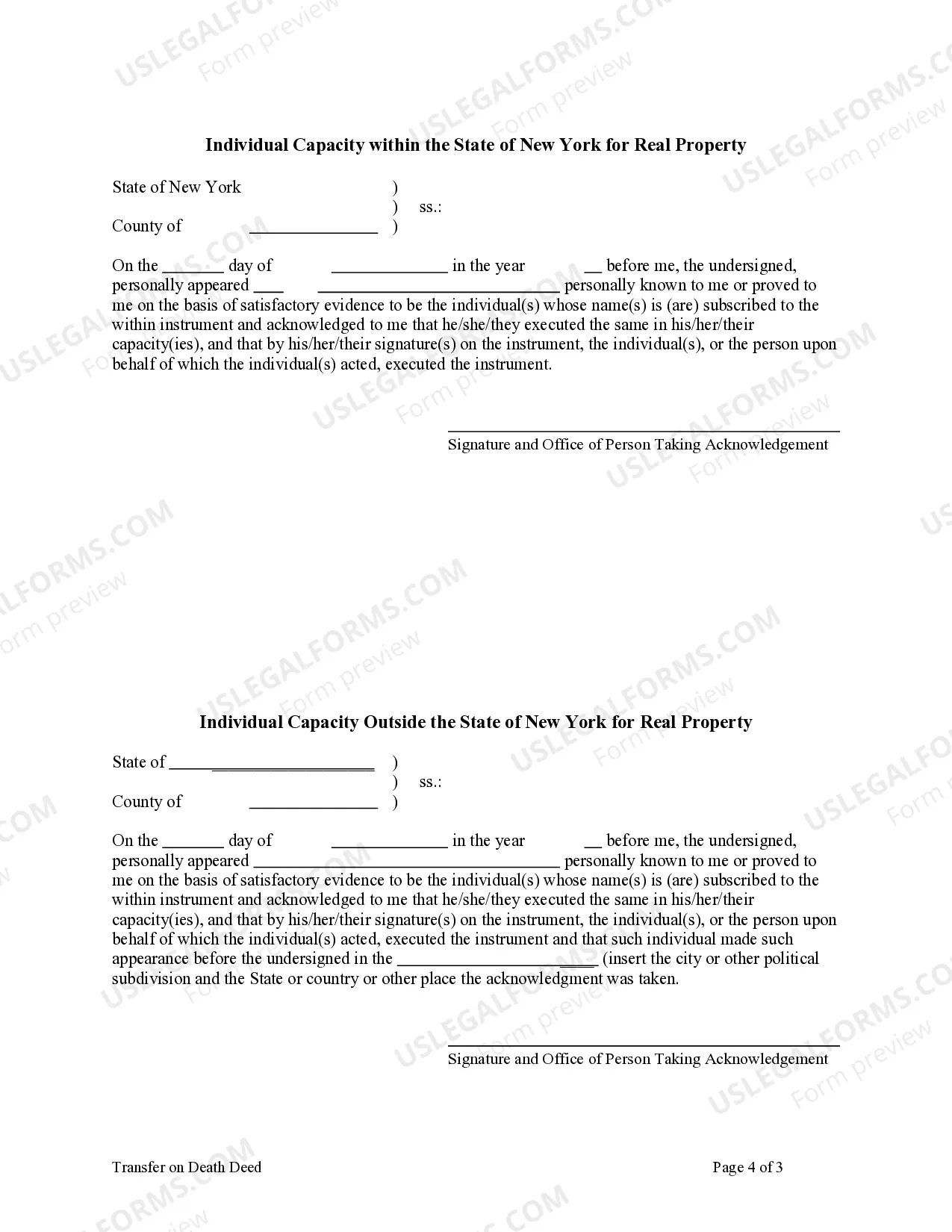 Preview New York Transfer on Death Deed