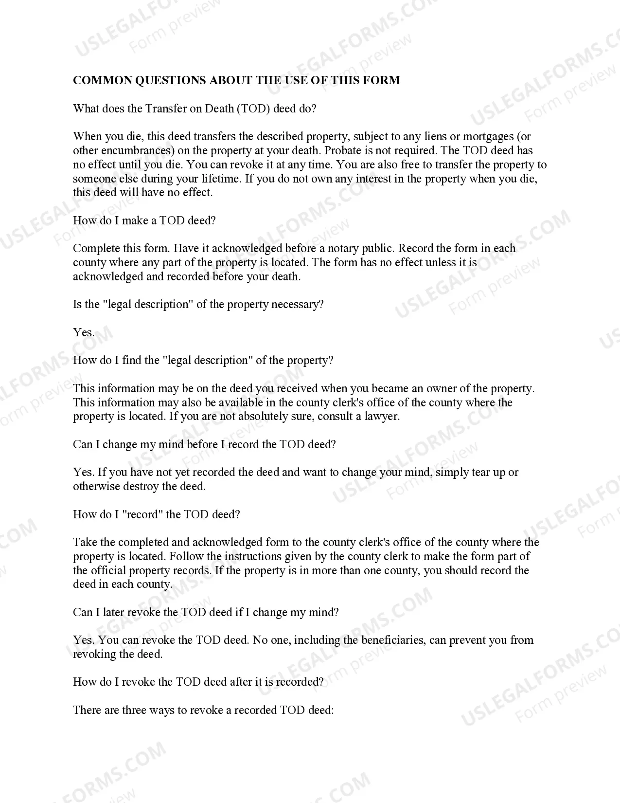 Preview New York Transfer on Death Deed
