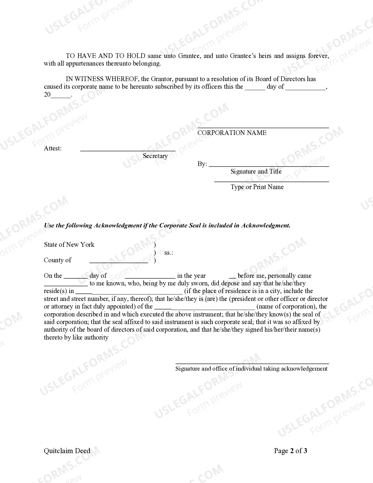 Preview Quitclaim Deed from Corporation to Individual