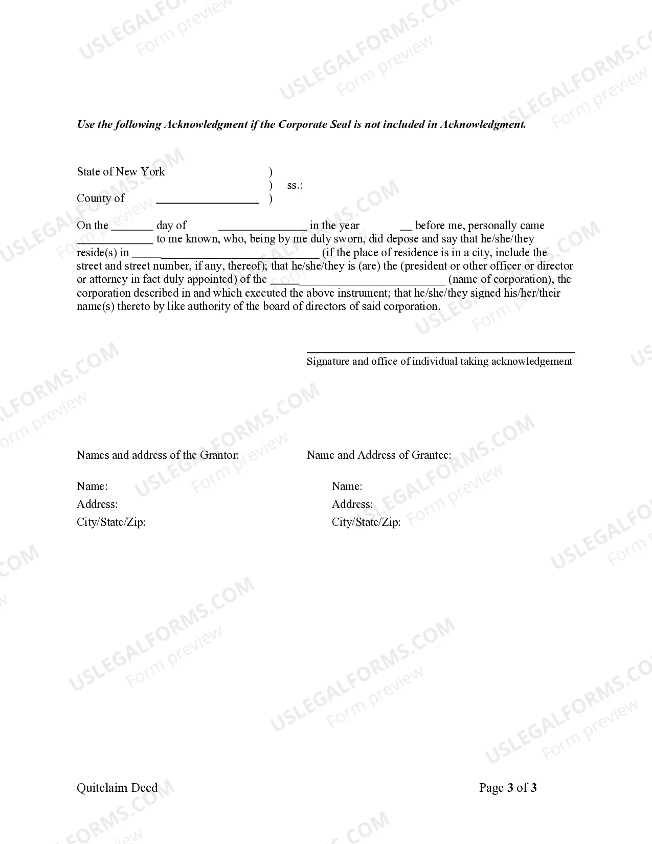 Preview Quitclaim Deed from Corporation to Individual