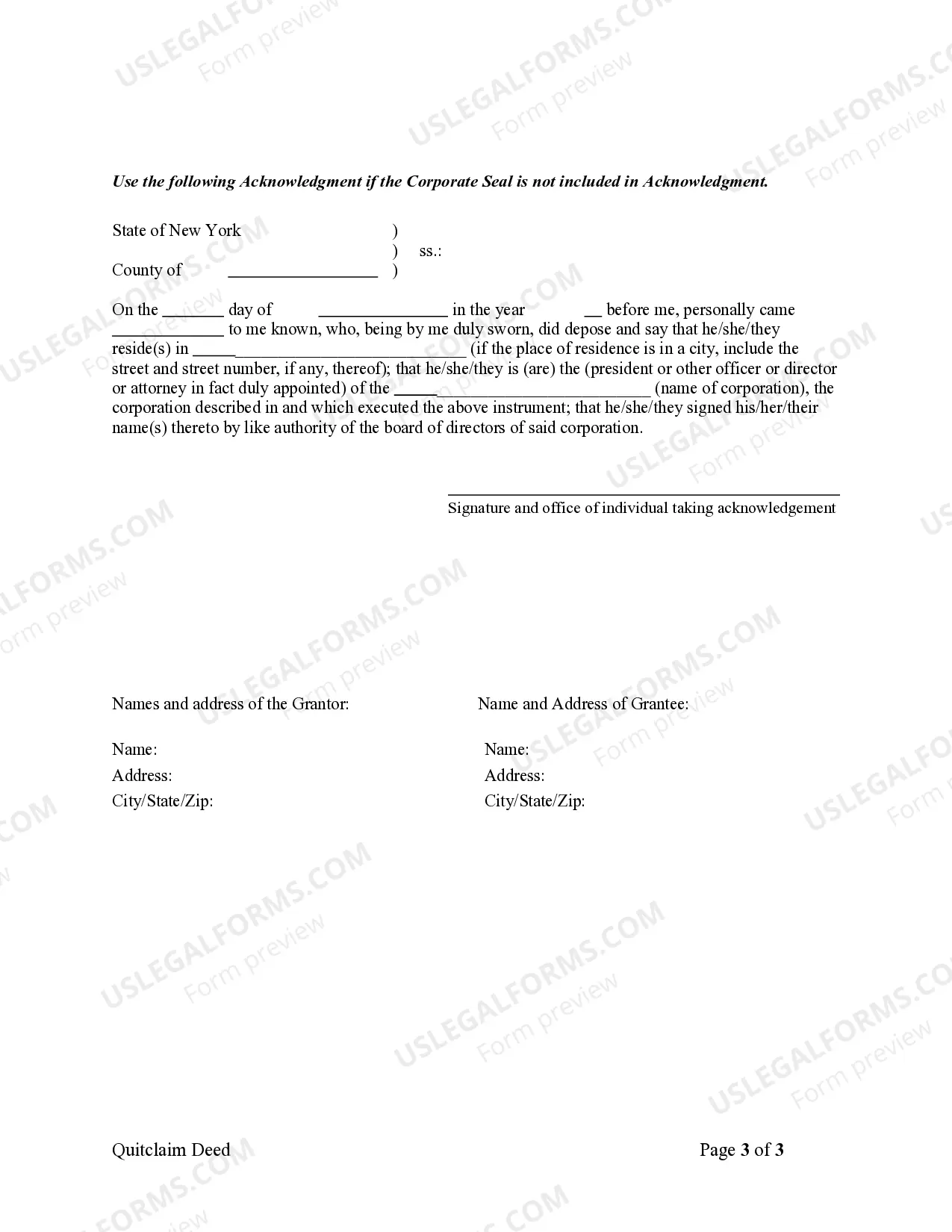 Preview Quitclaim Deed from Corporation to LLC