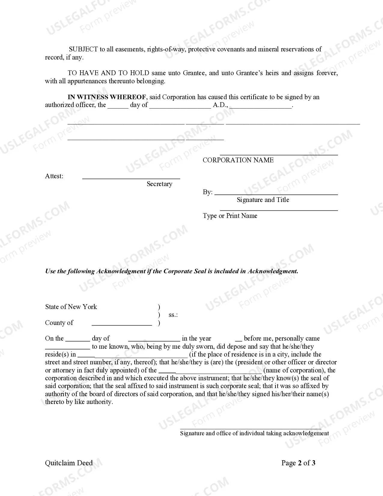 Preview Quitclaim Deed from Corporation to Corporation