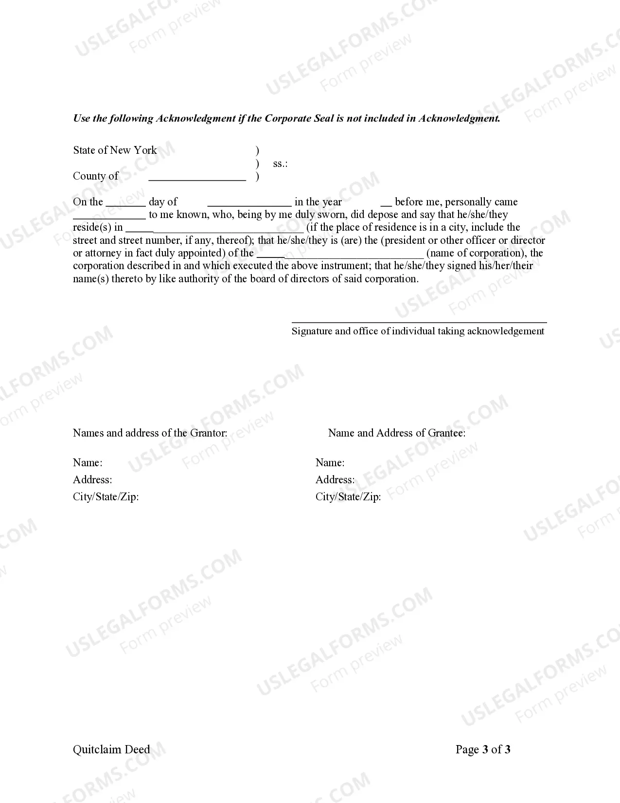 Preview Quitclaim Deed from Corporation to Corporation