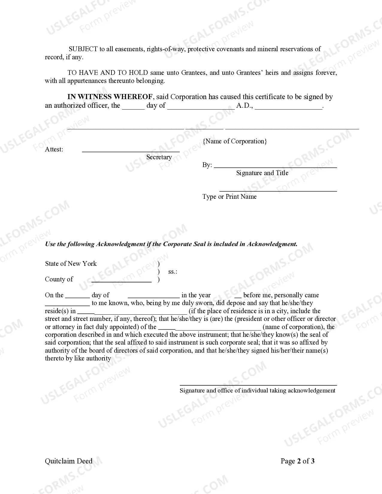 Preview Quitclaim Deed from Corporation to Two Individuals