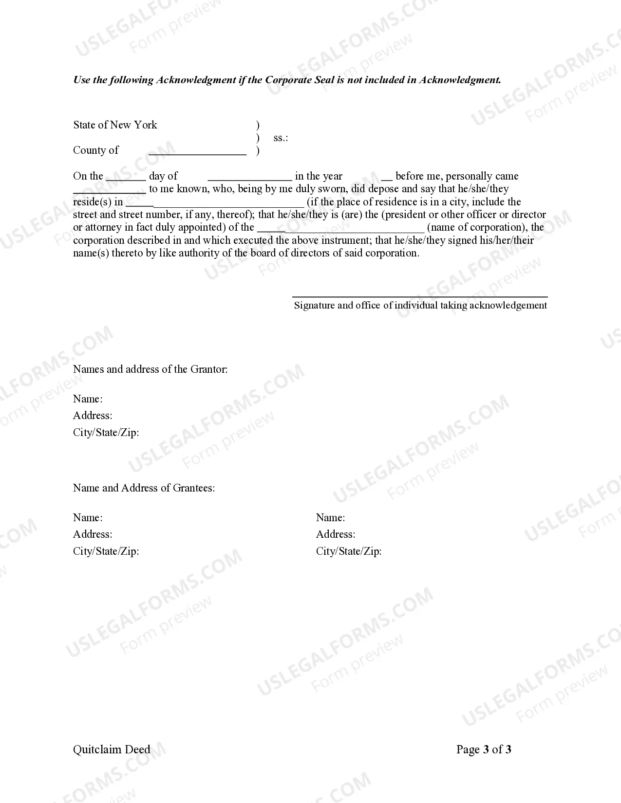 Preview Quitclaim Deed from Corporation to Two Individuals