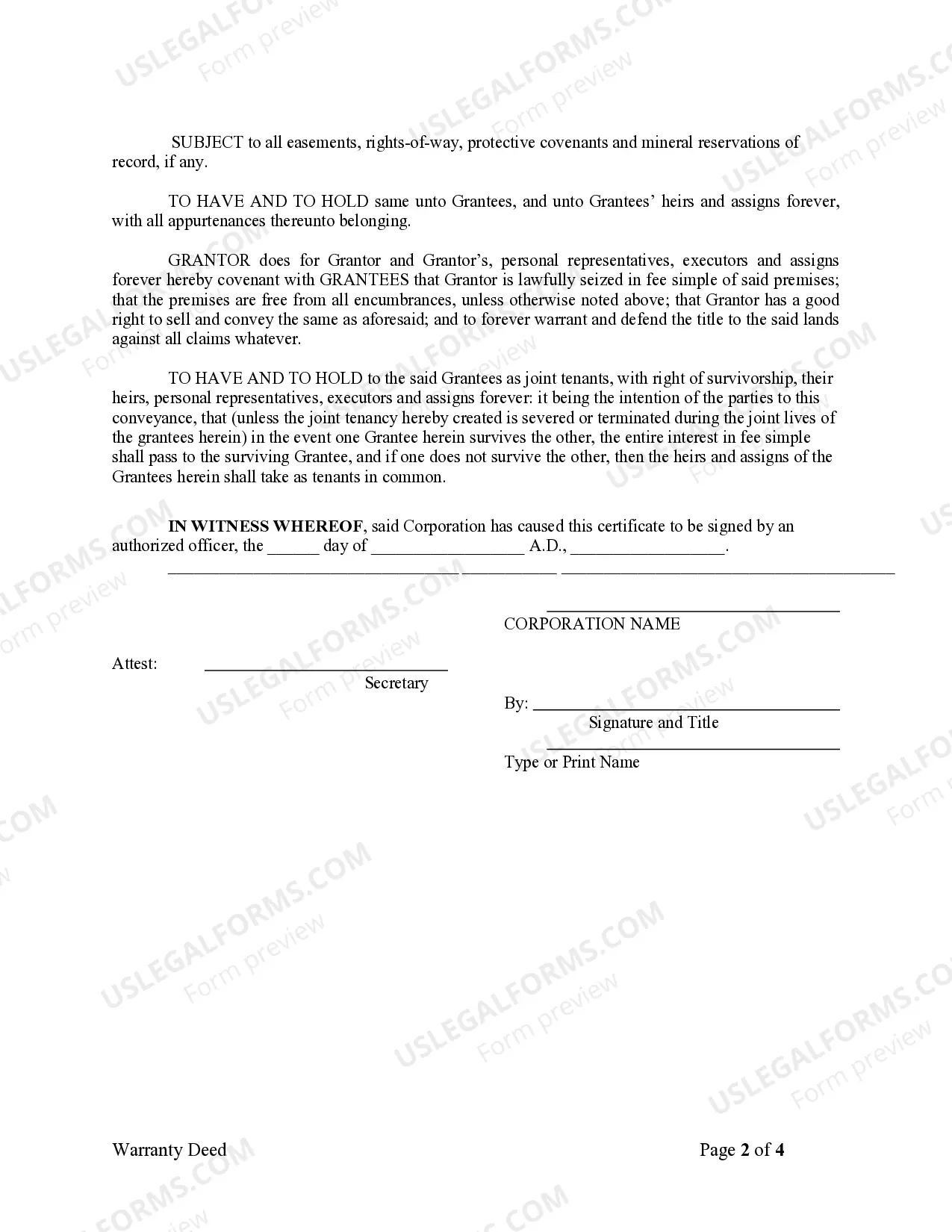 Preview Warranty Deed from Corporation to Two Individuals