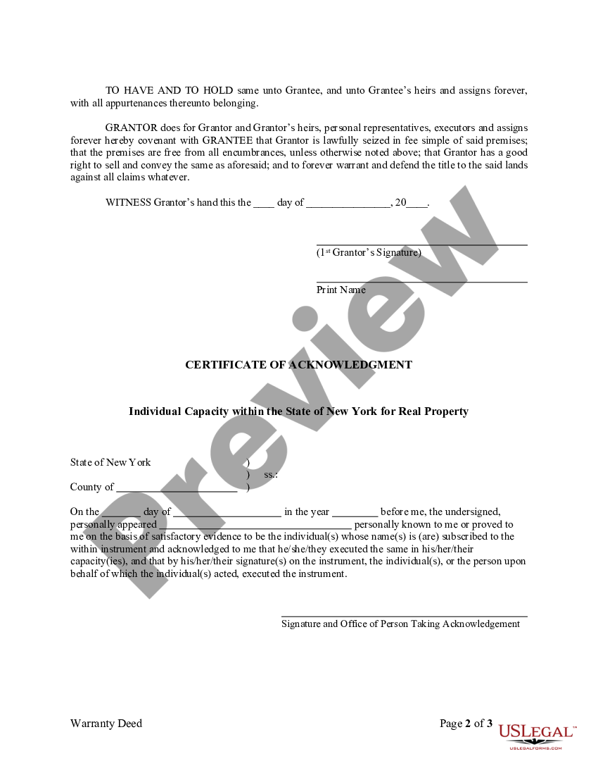 New York Warranty Deed from Individual to a Trust - New York Warranty ...