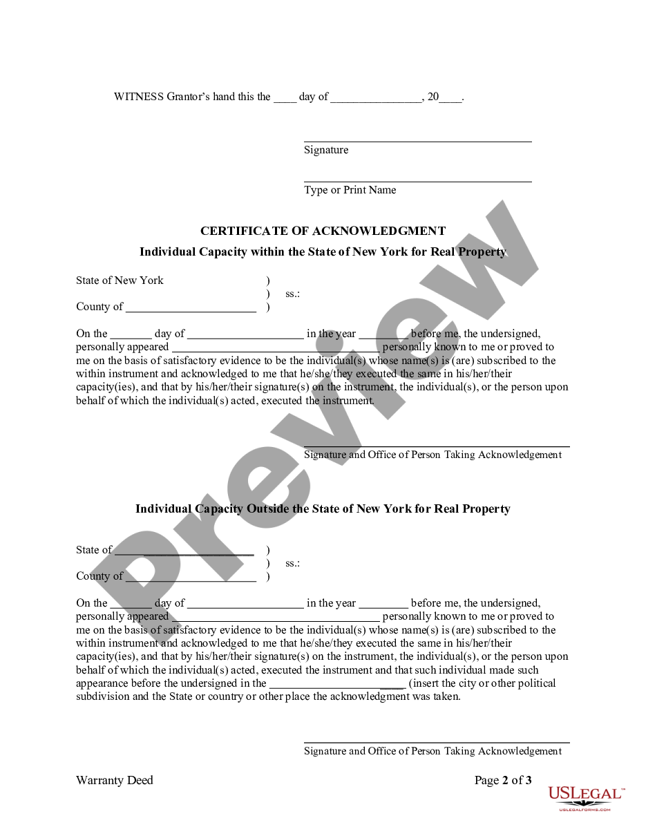 New York Warranty Deed From Husband To Himself And Wife Deed Husband Wife Us Legal Forms 3540