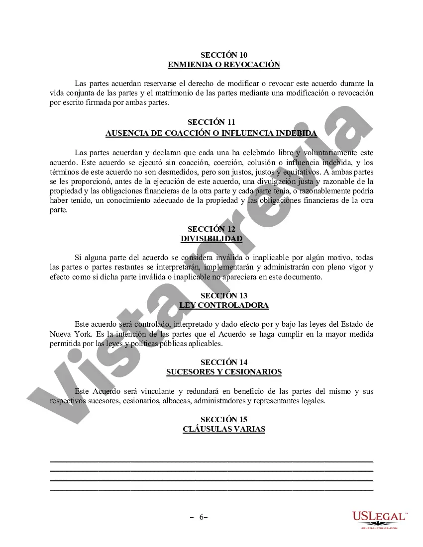 Preview Acuerdo de propiedad posnupcial - Nueva York