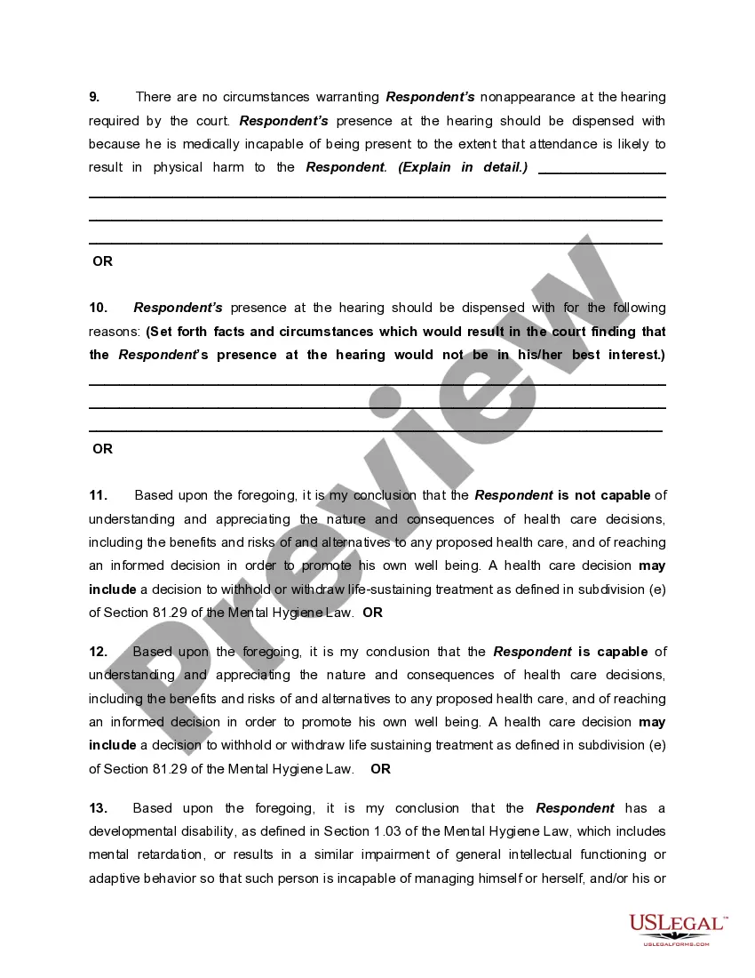 Preview Affidavit - Certification of Examining Physician or Licensed Psychologist for Proceeding for the Appointment of a Permanent Legal Guardian of the Person and Estate of an Adult due to Mental Illness