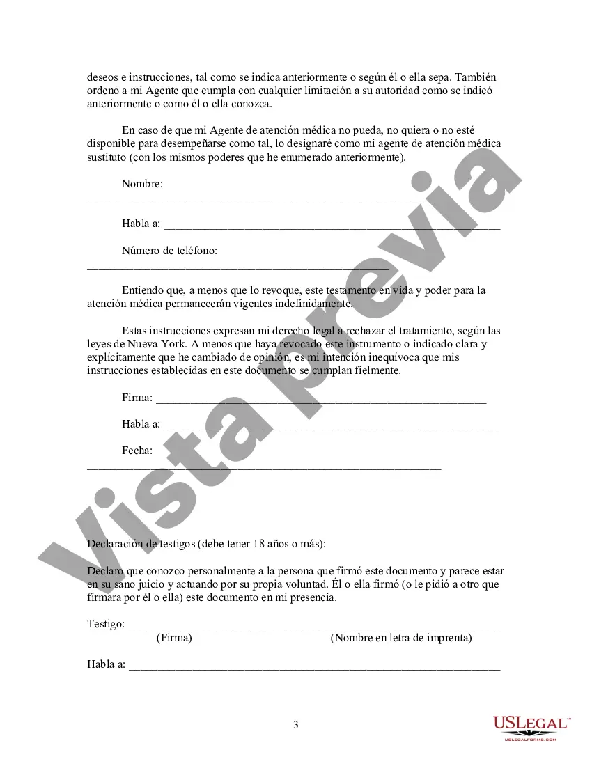 Preview Testamento en vida y poder de atención médica de Nueva York