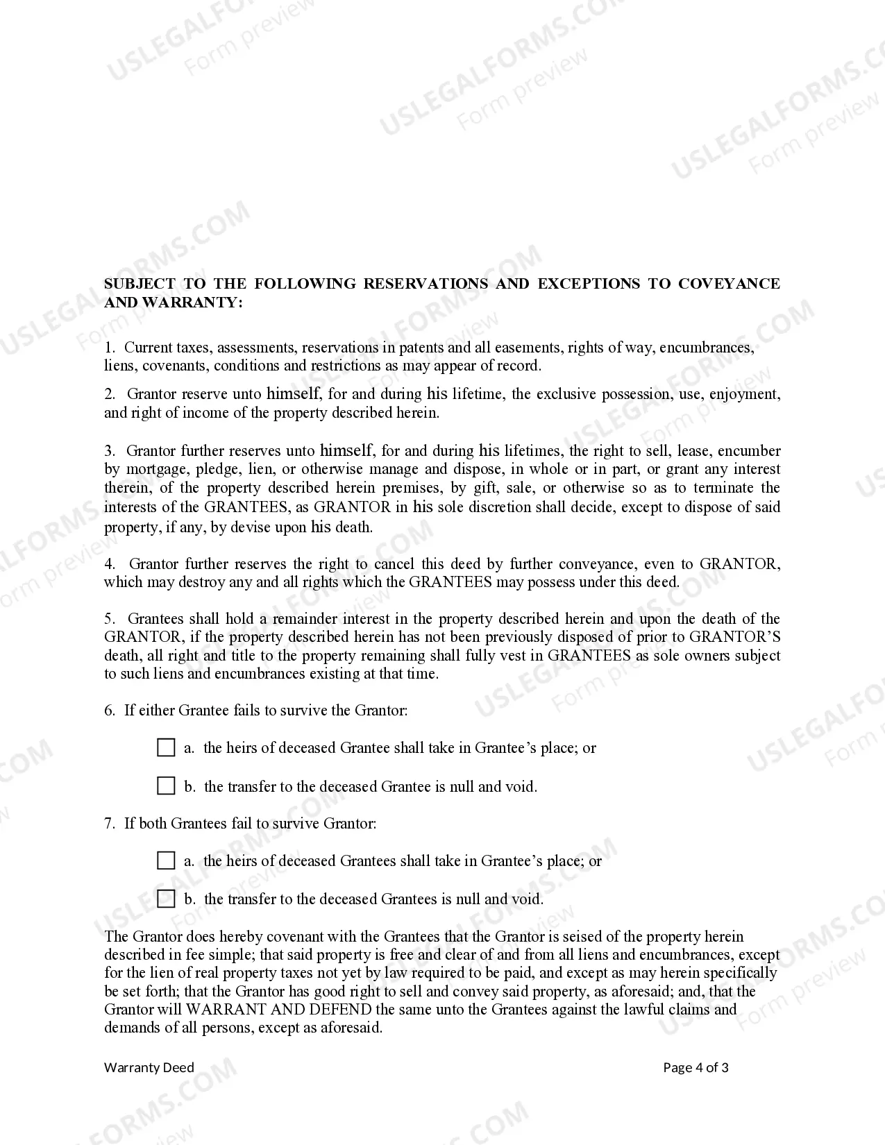 Preview Enhanced Life Estate or Lady Bird Warranty Deed from Individual to two Individuals