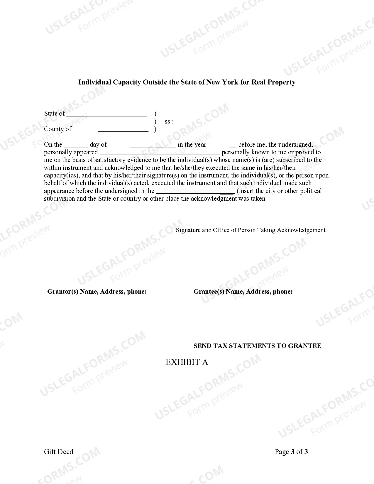 Preview New York Gift Deed for Individual to Individual