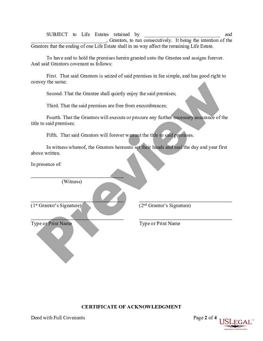 New York Warranty Deed to Child Reserving a Life Estate in the Parents ...