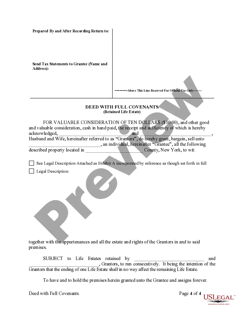 Preview Warranty Deed to Child Reserving a Life Estate in the Parents