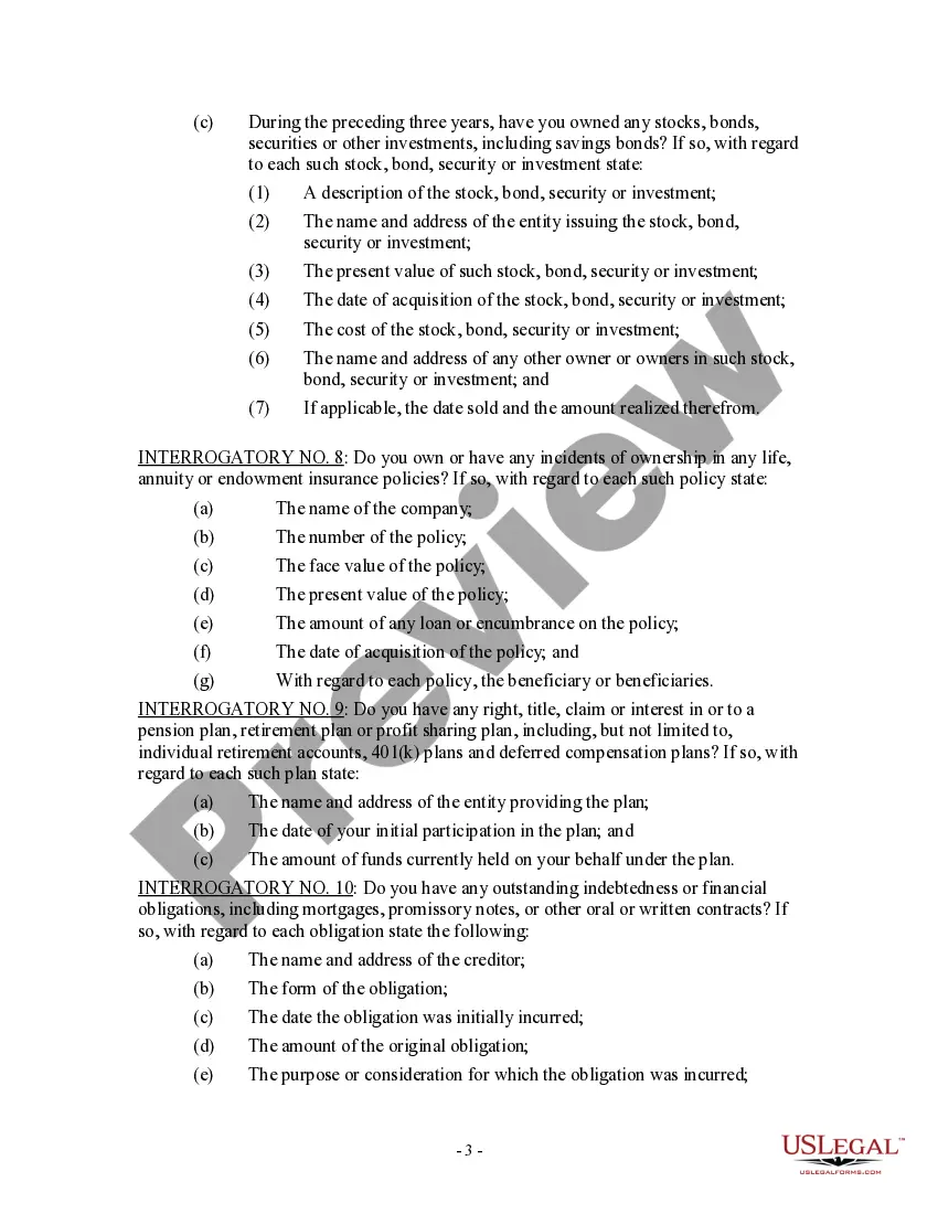 Get Discovery Interrogatories for Divorce Proceeding for either Plaintiff or Defendant Preview Discovery Interrogatories for Divorce Proceeding for either Plaintiff or Defendant